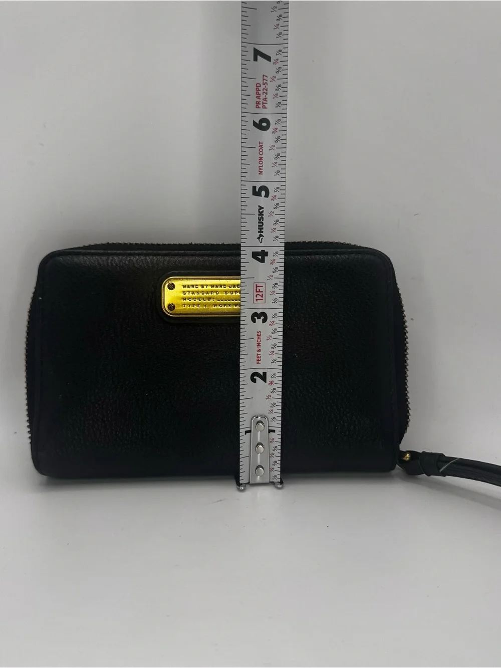 Marc by Marc Jacobs Black Leather Zip-Around Wallet with Gold Plaque